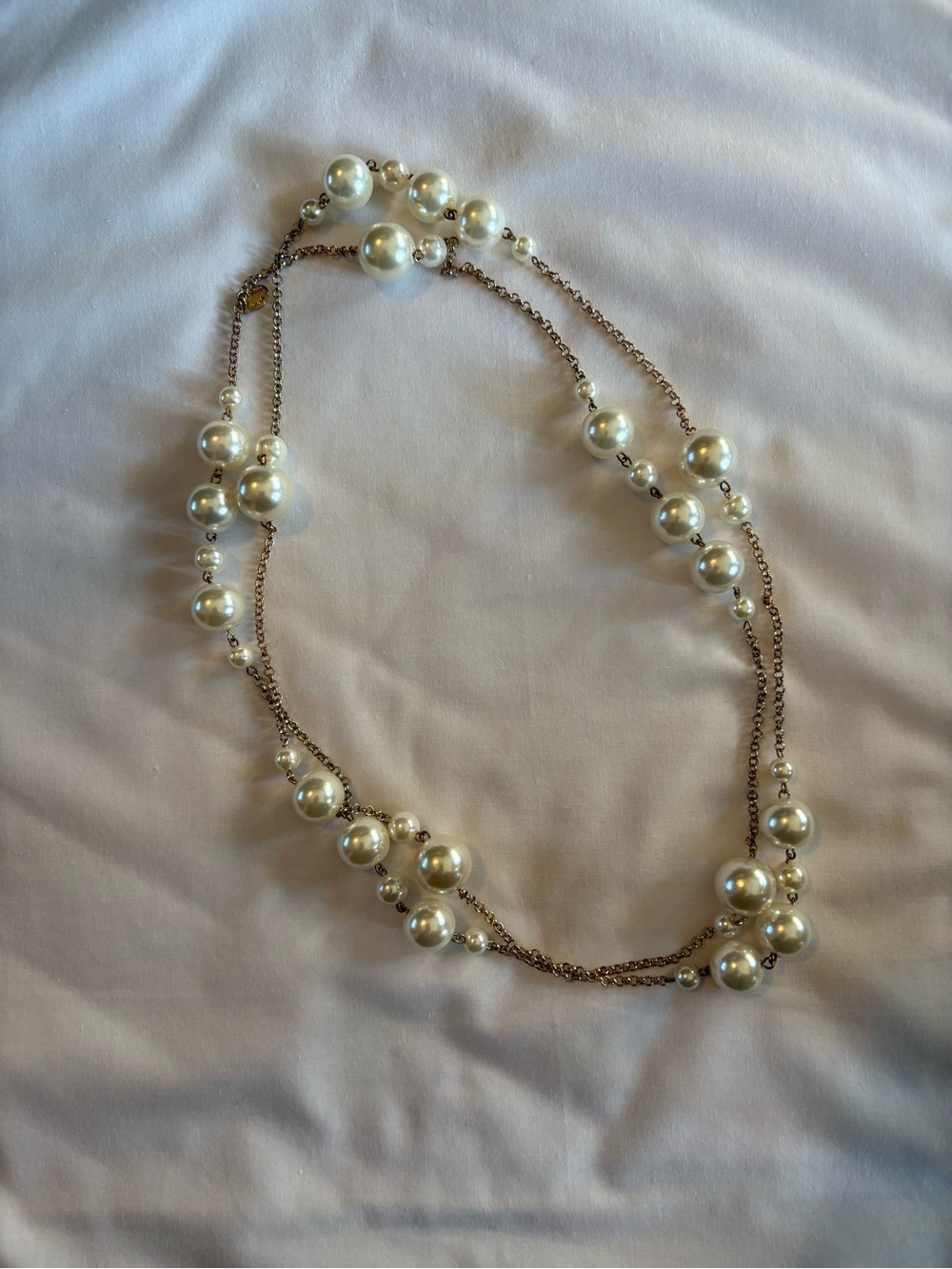 Pearl Bead Layered Necklace - Ivory/Gold